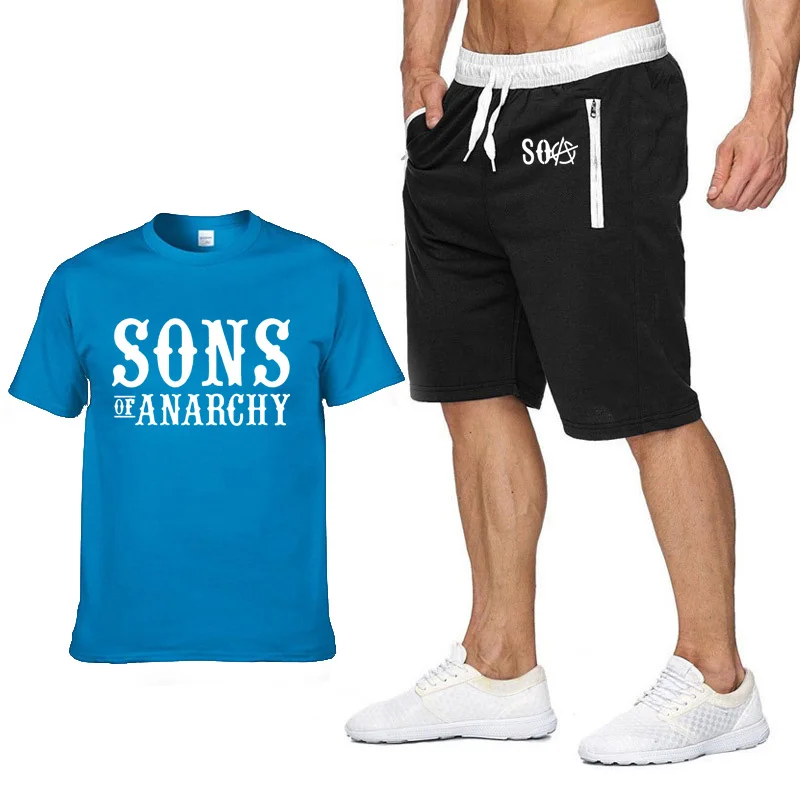 803 SOA Sons of Anarchy, футболки, штаны, костюм, спортивная одежда, летняя мужская футболка, SAMCRO, высокое качество, хлопок, хип-хоп, Harajuku, короткий рукав - Цвет: 803