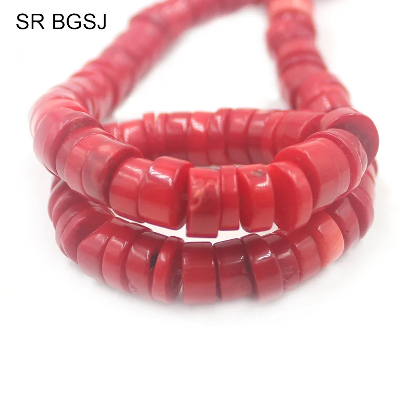 Бесплатная доставка 4 5x10 12 мм Rondelle Keshi Sea Bamboo Red Coral Spacer Свободные бусины для