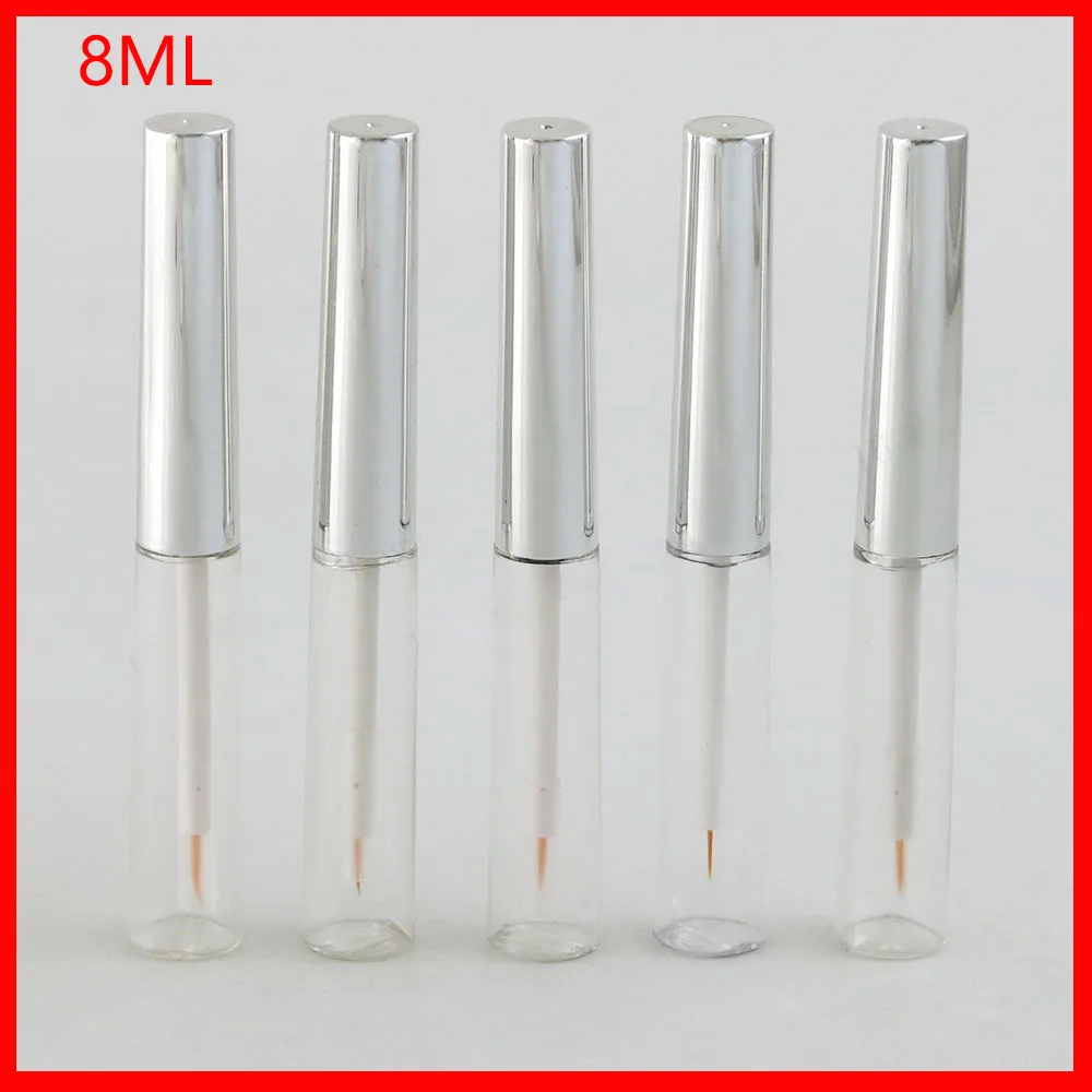 

8ML Empty Transparent lip Gloss Bottle w silver cap 8CC Small Cute Lip Gloss Container for Eyelash Using