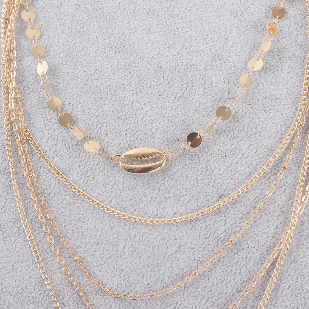 Boho Beach Women Multi-layer Faux Pearl Shell Pendant Paillette Chain Necklace New Hot | Украшения и аксессуары