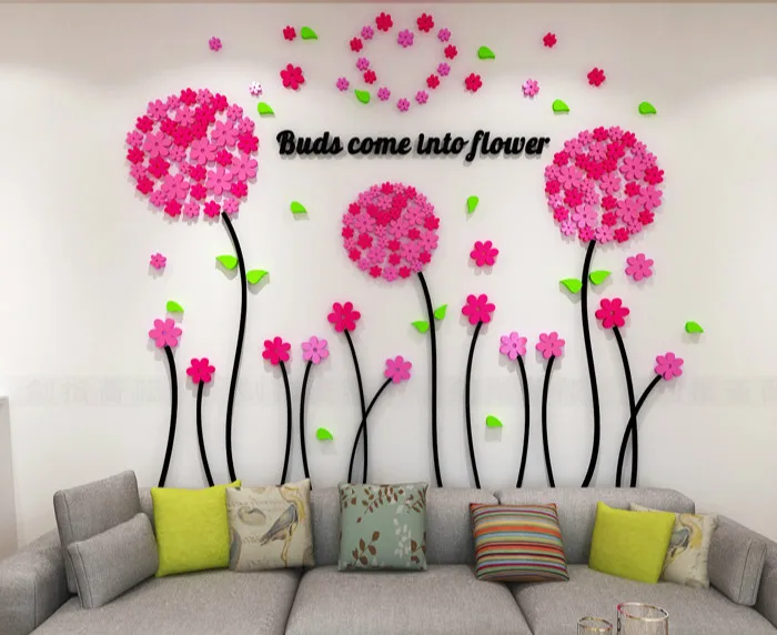 Акриловые цветы принт в виде одуванчиков 3D стерео стикер спальня Детский сад
