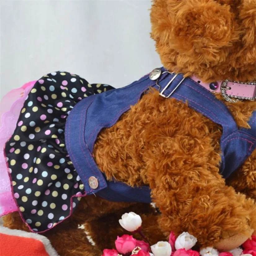 NewPet осень 2017 г. собака платье из джинсовой ткани Sweet Heart блестки Одежда для собак