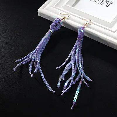 Trendy Colorful Shiny Sequins Tassel Earrings Bling Long Drop for Women Girl Party Accessories Gifts Brincos | Украшения и