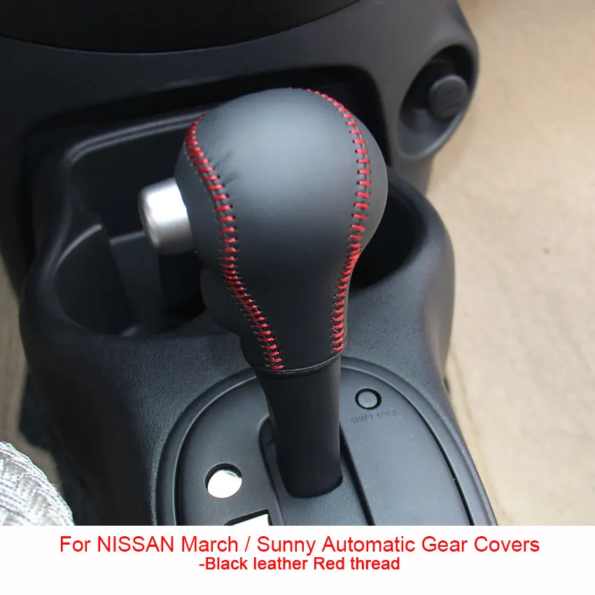 Red Thread Чехол для стареньких Nissan Tiida Sylphy Almera, автоматическая крышка для шестеренок, натуральная кожа, авто стиль, ручка переключения передач, воротники - Название цвета: Red Thread