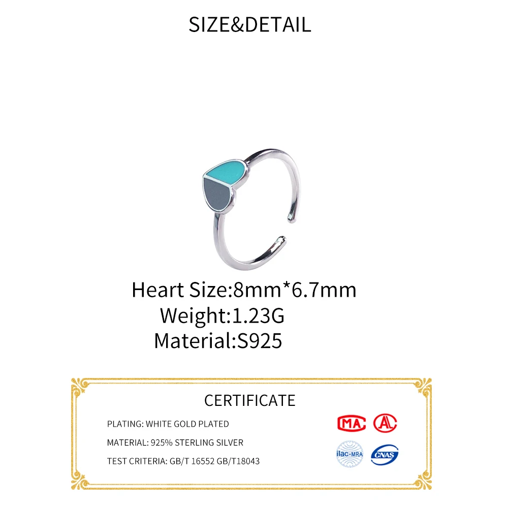 INZATT, подлинное 925 пробы Серебряное, красное, розовое, зеленое, красочное кольцо с эмалью в форме сердца, регулируемое кольцо для модных женщин, хорошее ювелирное изделие