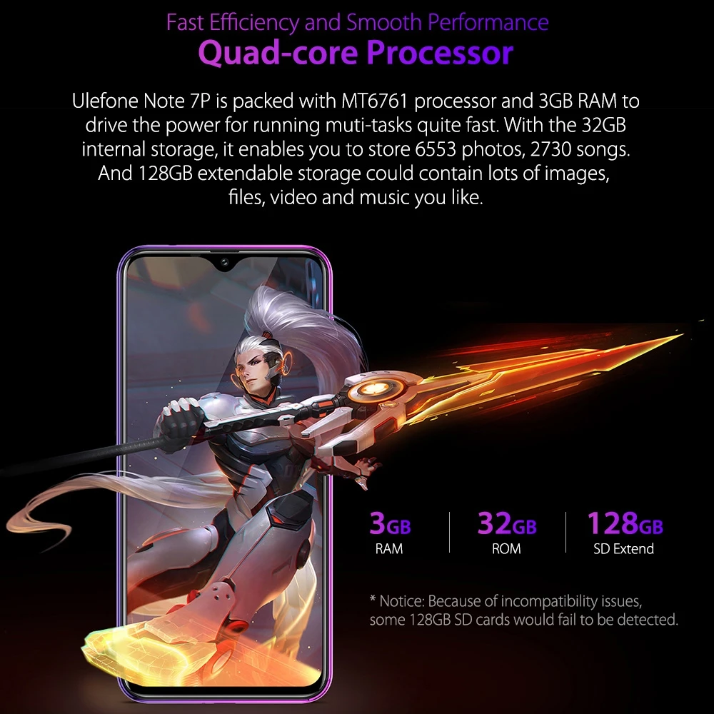 Ulefone Note 7P смартфон с 5 дюймовым дисплеем четырёхъядерным процессором MT6761VW ОЗУ 3 ГБ