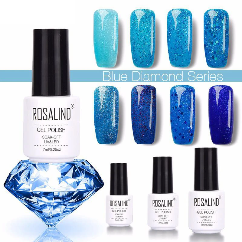 ROSALIND 6 мл голубая серия для самостоятельного изготовления ногтей мерцающий блеск