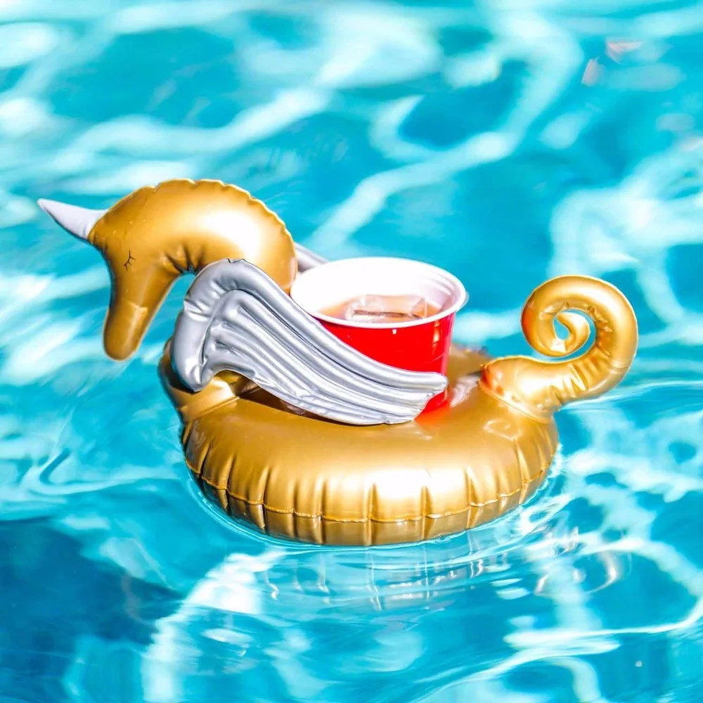 Premium Gold Unicorn Inflatable Drink Floats - 3 Pack of Pool Holder Floating Cup Coozie | Спорт и развлечения