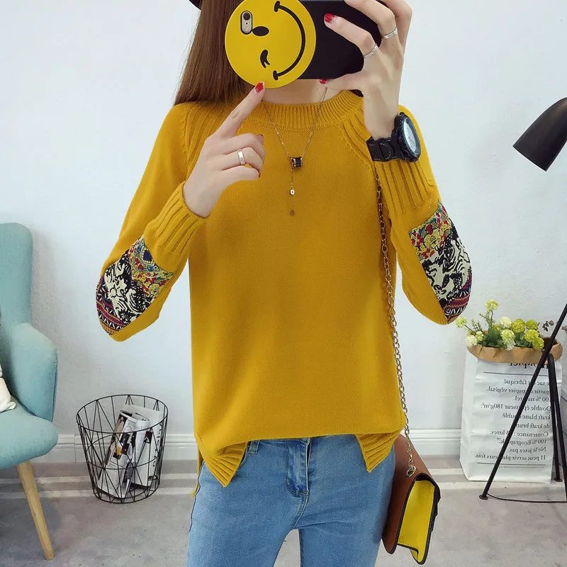 

2019 Korean Fashion Women Sweaters and Pullovers Print Jumper Solid loose Sexy Elastic Female Casual Knitted Sweater Tops M163