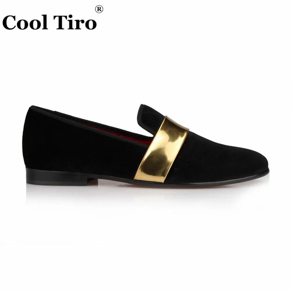 COOL TIRO Handmade Men Velvet Loafers SmokingSlippers Wedding Party dress shoes men's flats with Gold Patent Leather Buckle | Обувь