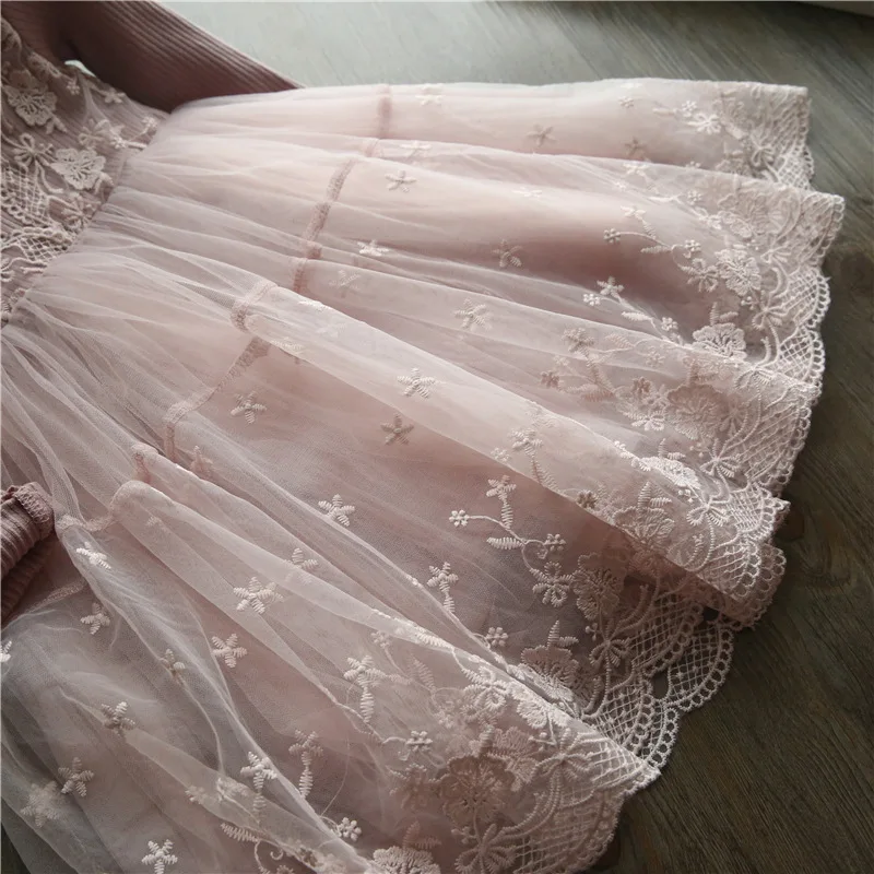 2019 Fashion Spring Autumn Girls Dress lace Mesh Long Sleeve Girl Clothes Baby Princess For Children Clothing | Детская одежда и