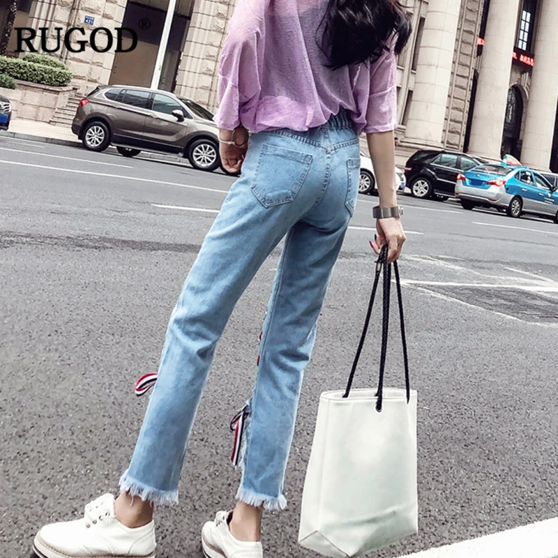 RUGOD/Винтажные Модные женские отбеливатели со средней талией джинсы для мытья