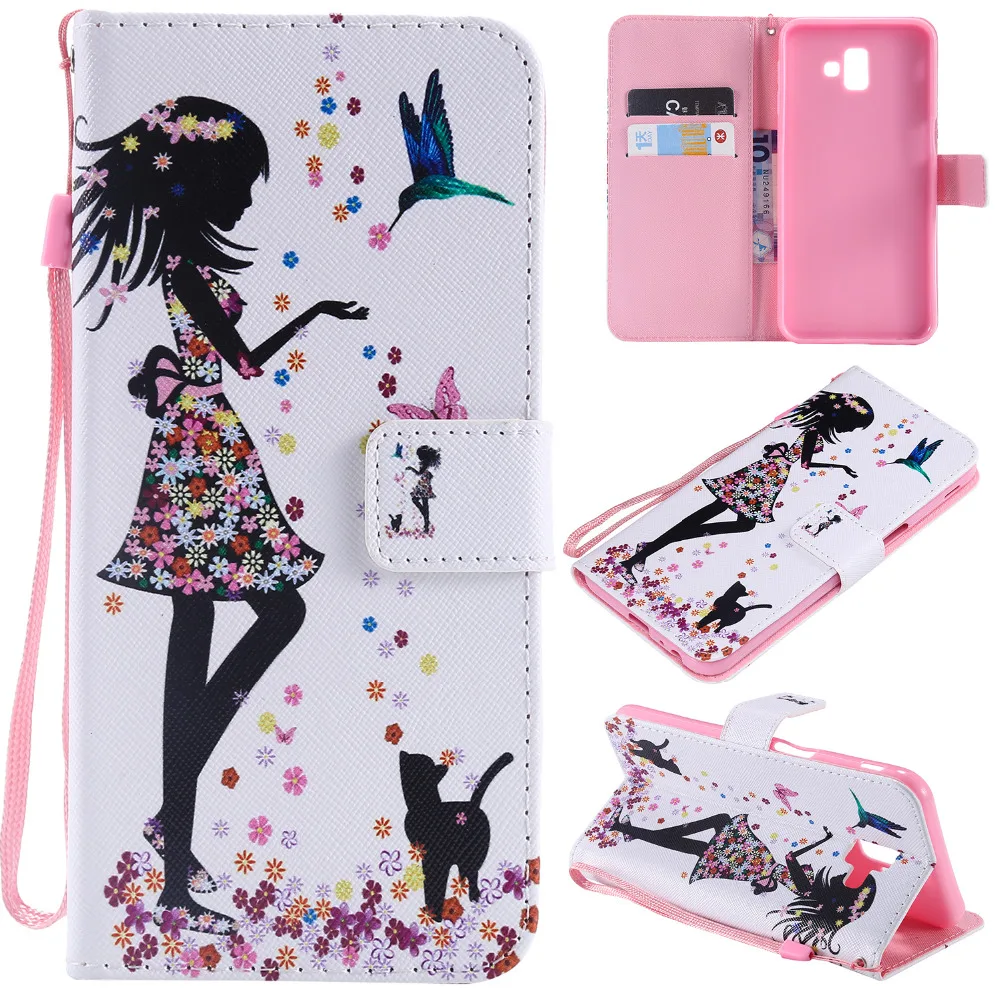 Кожаный чехол для Fundas samsung Galaxy J6 Plus, чехол для Coque samsung J6 Plus J6Plus J610, чехол-книжка с кошкой, чехол для телефона