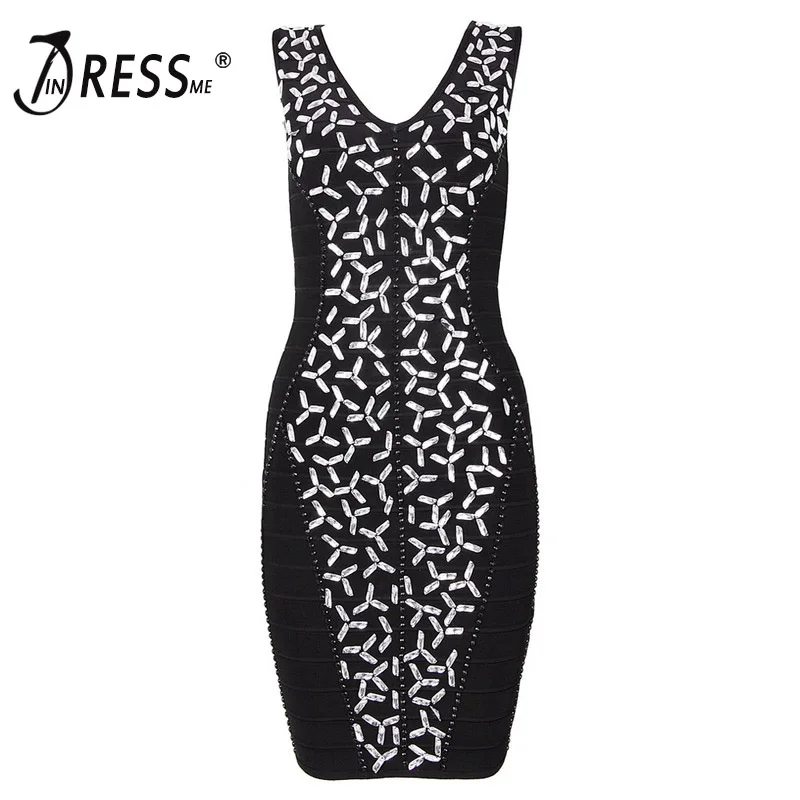 INDRESSME 2017 новое Бисероплетение Глубокий v-образный вырез Бандажное Обтягивающее