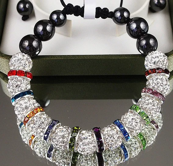 

10mm new multicolor white spacer mixed AB clay handmade crystal Bracelet for men Bangles rhinestone n43