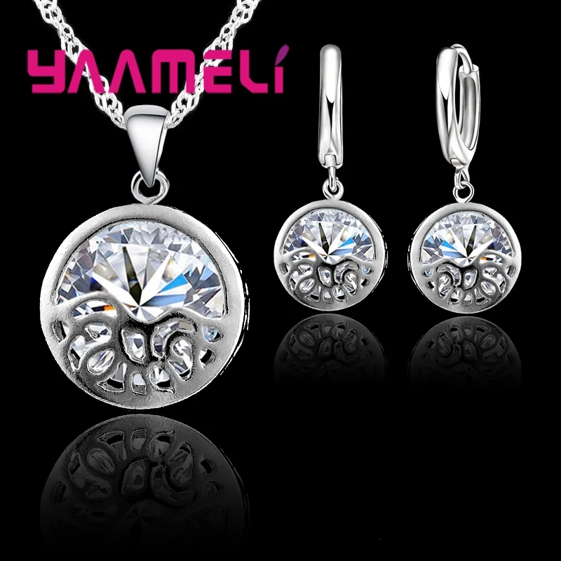 Original Hollow Design Round Australia Crystal 925 Sterling Silver Necklace Earring Woman Party Jewelry Free Shipping | Украшения и