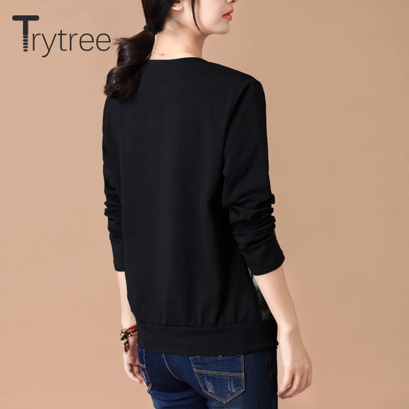 Trytree летний осенний Топ Женская футболка Повседневная хлопковая и полиэфирная