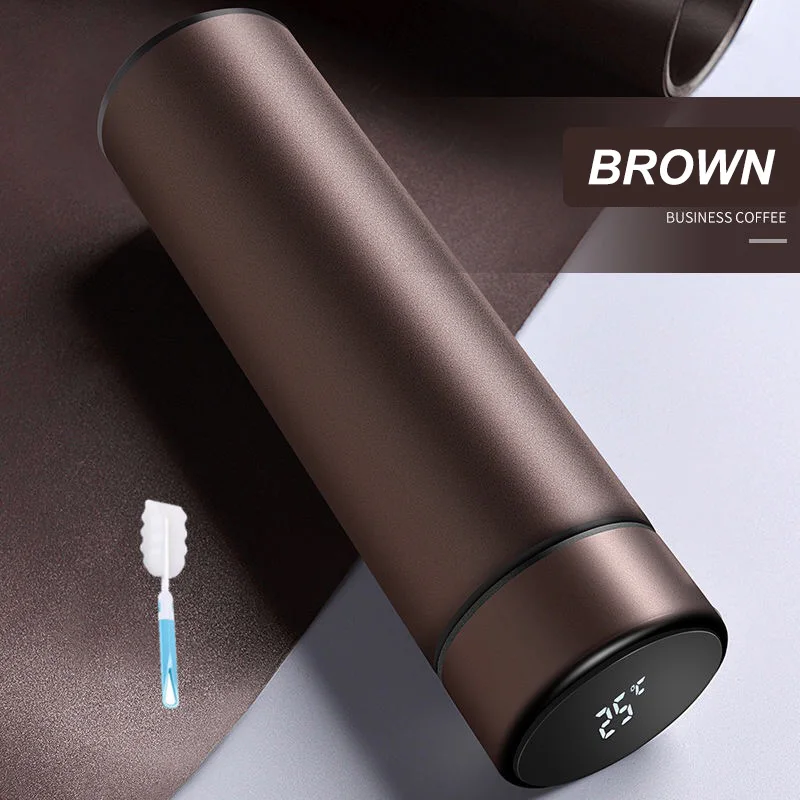 Brown with Cup Brush Дропшиппинг 304 нержавеющая сталь Интеллектуальная термоизоляционная вакуумная колба термос кофейная чашка дисплей температуры на заказ - Color: Brown with Cup Brush