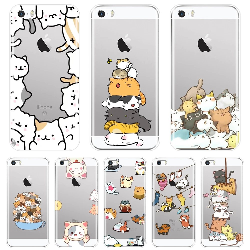 Чехол для телефона из тпу iPhone 5C 5S SE 5 S Kawaii Cat Japan Cute Cartoon Funny Girl мягкая силиконовая