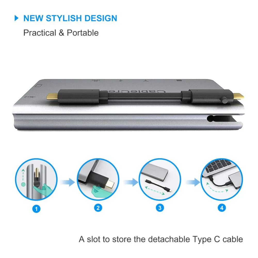 USB C многопортовый адаптер CableCreation Type к HDMI 4K + VGA 3 0 Gigabit Ethernet SD/Micro SD Data или PD зарядная