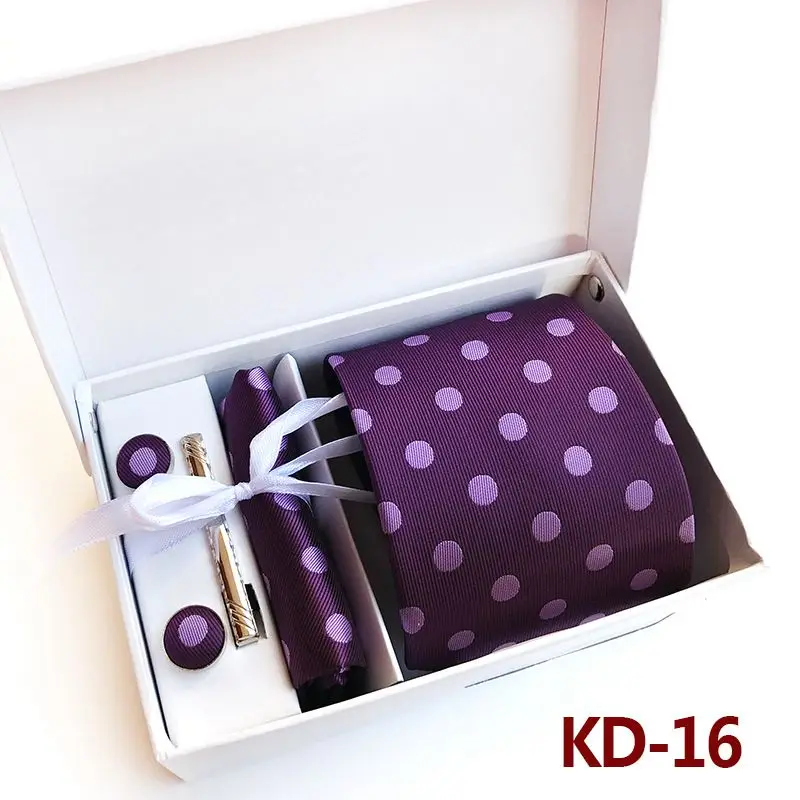 KD16 Новинка, модный галстук, набор, полиэстер, шелк, 8 см., галстуки в горошек, мужские галстуки для мужчин, галстук, платок, запонки, подарочная упаковка, KD01 - Цвет: KD16