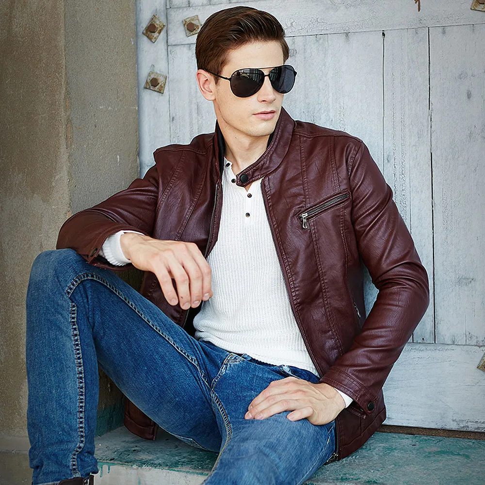 Новая мода осень зима мужские брендовые Куртки из искусственной мягкой кожи Pu