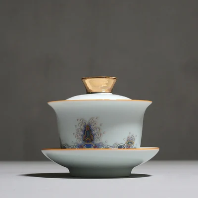 Керамическая эмаль окрашенная Gaiwan трехсекционная чаша синие и белые фарфоровые пиалы для чая кунг-фу чайная посуда чайная церемония аксессуары - Цвет: 1