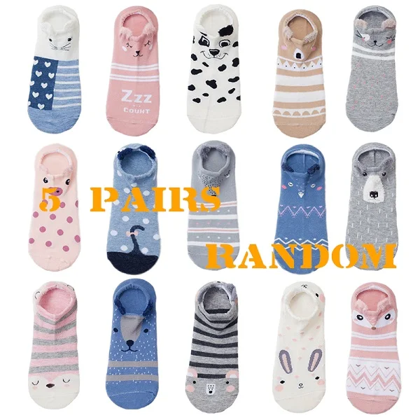 5 PAIRS FREE COLORS 5 пар женских носков с объемным рисунком, милые женские повседневные тапочки kawaii, хлопковые невидимые японские носки с забавными животными - Цвет: 5 PAIRS FREE COLORS