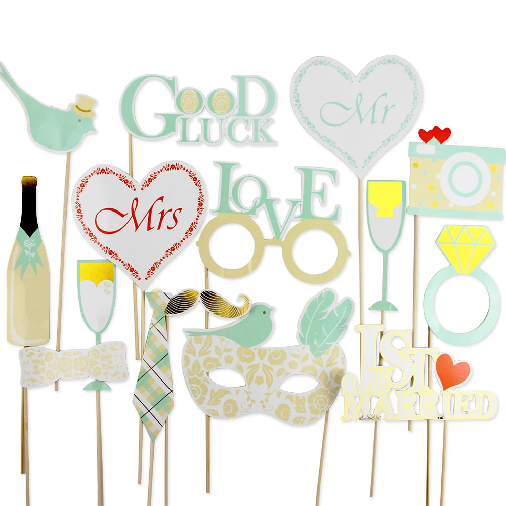 16 шт. мятный свадебный реквизит для фотосессии с золотыми краями фото на палке