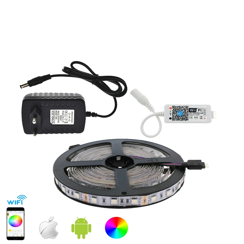 Набор светодиодных лент 5050 RGB 5 м/светодиодных гибких + управление через
