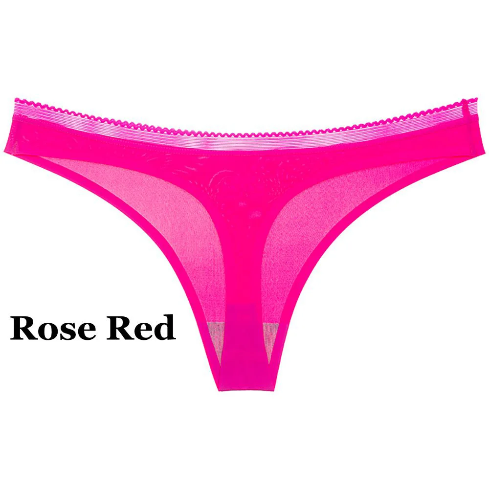 rose red 1 шт., женское однотонное шелковое нижнее белье, нижнее белье, сексуальные хлопковые трусики, стринги, низкая посадка, бесшовные стринги, Трусы M/L/XL - Цвет: rose red