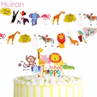 HUIRAN джунгли вечерние флаг с животными украшения для торта дикие животные Топпер для торта для вечеринки в стиле сафари бумажный флаг для вечеринки декор для детского душа