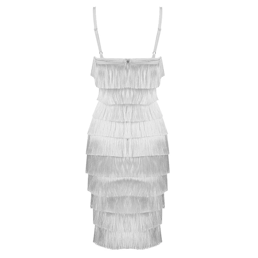

Bevenccel 2020 New White Tassel Bodycon Bandage Dress Women Sleeveless Straps Elegant Summer Evening Party Dress Vestidos