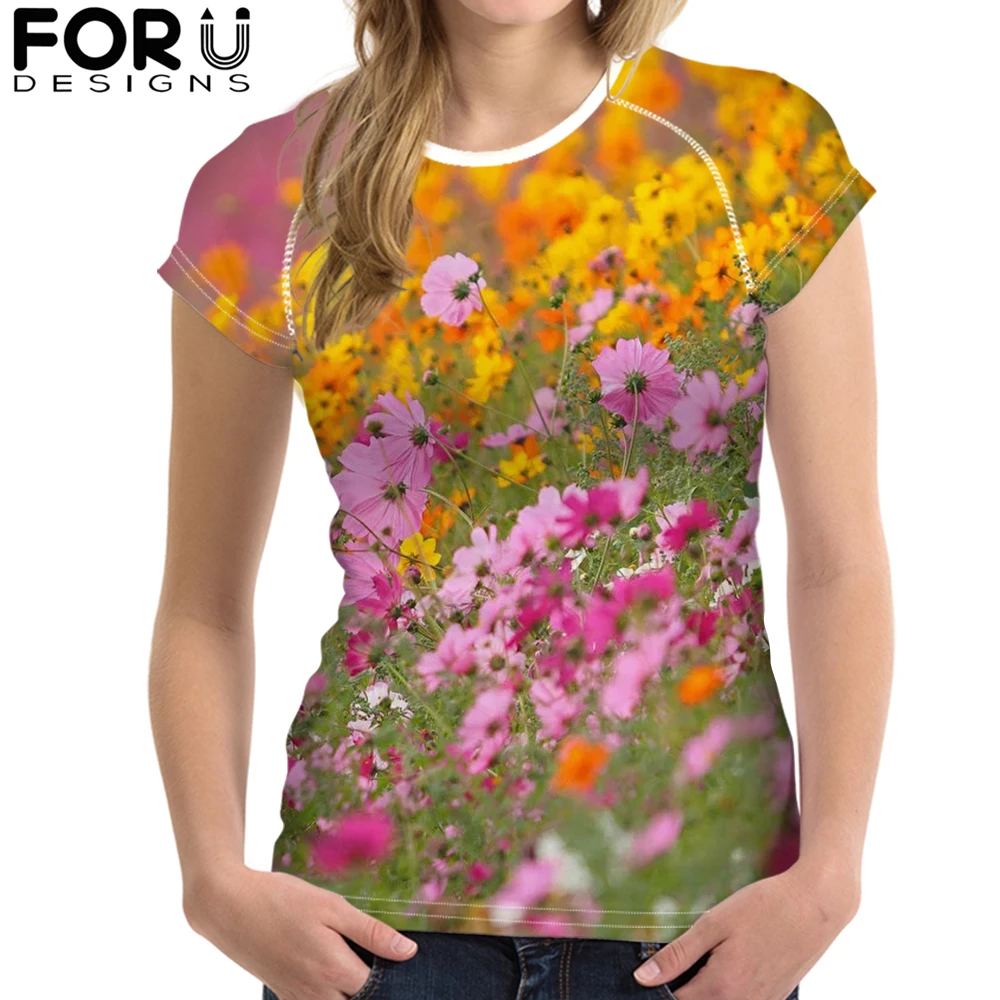 Женская футболка с коротким рукавом FORUDESIGNS летняя из мягкого полиамида цветочным