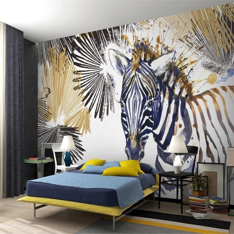 

beibehang Wallpaper custom living room bedroom modern fashion simple lines watercolor zebra cool mural TV background wall