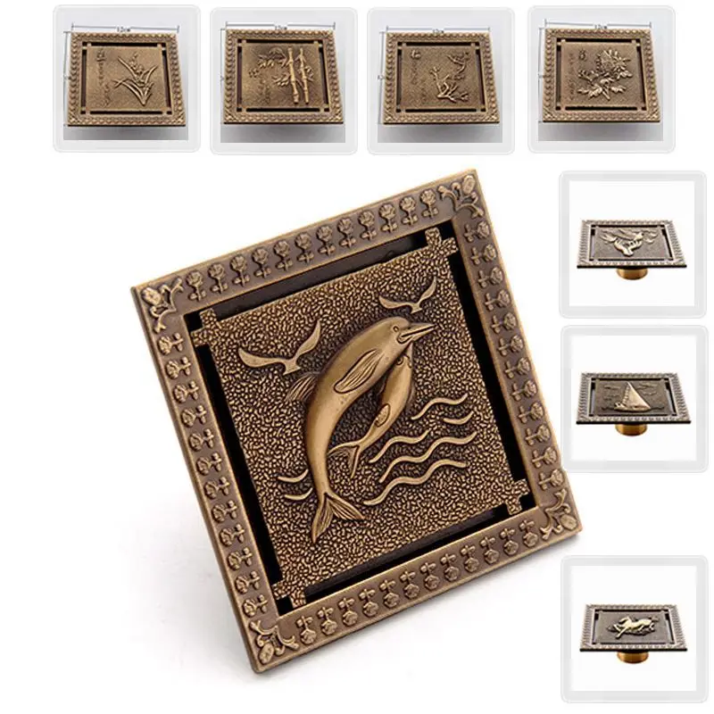 

12x12 см античный латунный трап для ванной комнаты, душевая комната, ванна, пол для слива отходов, трап для пола, резные сливы, санитарные 0506F