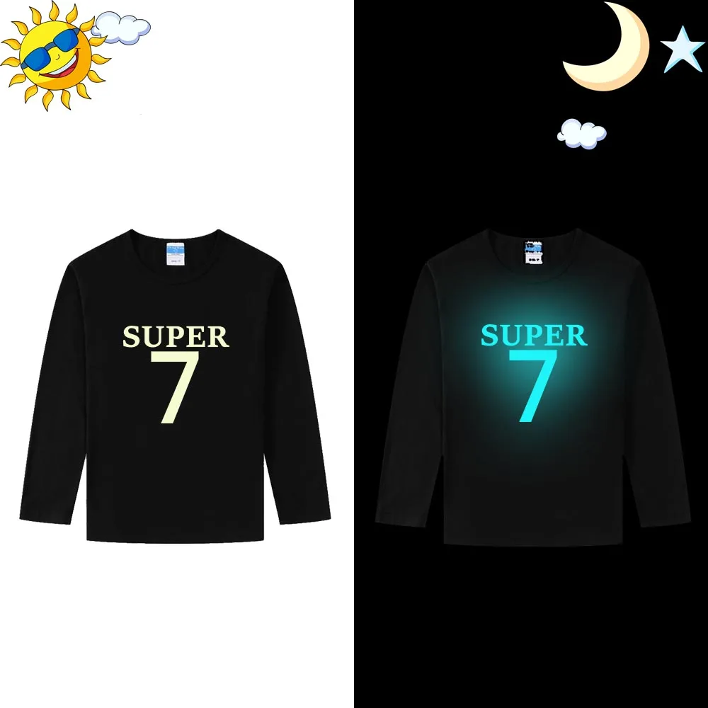 Black Long Sleeve LYTLM Ronaldo/футболка детская одежда для мальчиков camiseta infantil, футболка Garcon, футболки для маленьких мальчиков топы для маленьких девочек, светящиеся в темноте, неоновые - Цвет: Black Long Sleeve