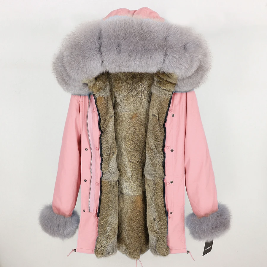 2 OFTBUY длинная парка с воротником из натурального Лисьего меха, зимняя женская куртка с подкладкой из натурального кроличьего меха, пальто из натурального меха, уличная одежда, новинка - Цвет: 2