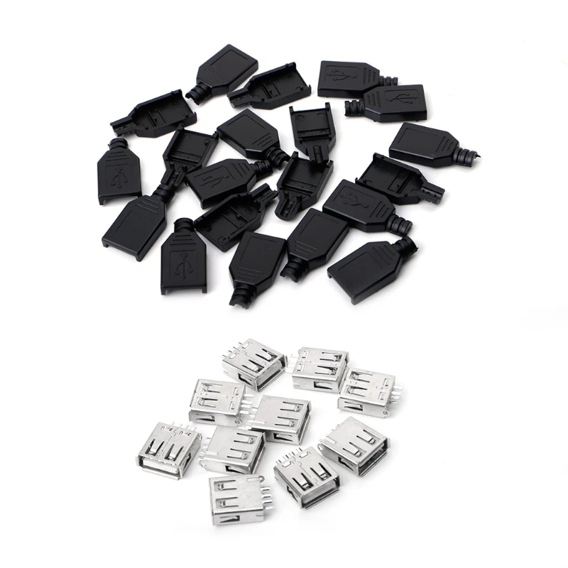 10 комплектов 4-контактный разъем USB типа А Мама с черной пластиковой крышкой |