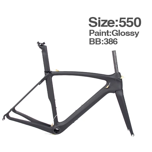 550 mm Glossy Карбоновая рама T800 для дорожного тормоза BB386 карбоновая рама UD для дорожного велосипеда гоночная велосипедная Рама с вилкой+ подседельный штырь+ гарнитура - Цвет: 550 mm Glossy