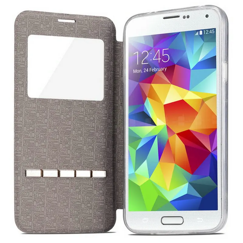 Кожаный чехол-книжка TANZ с окошком для обзора samsung Galaxy S5 S4 G530 со скользящей