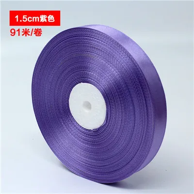 purple 100 ярдов шелк сатин 1,5 см/15 мм ленты вечерние свадебные для упаковки подарков Рождество год DIY Материал полиэстер - Цвет: purple