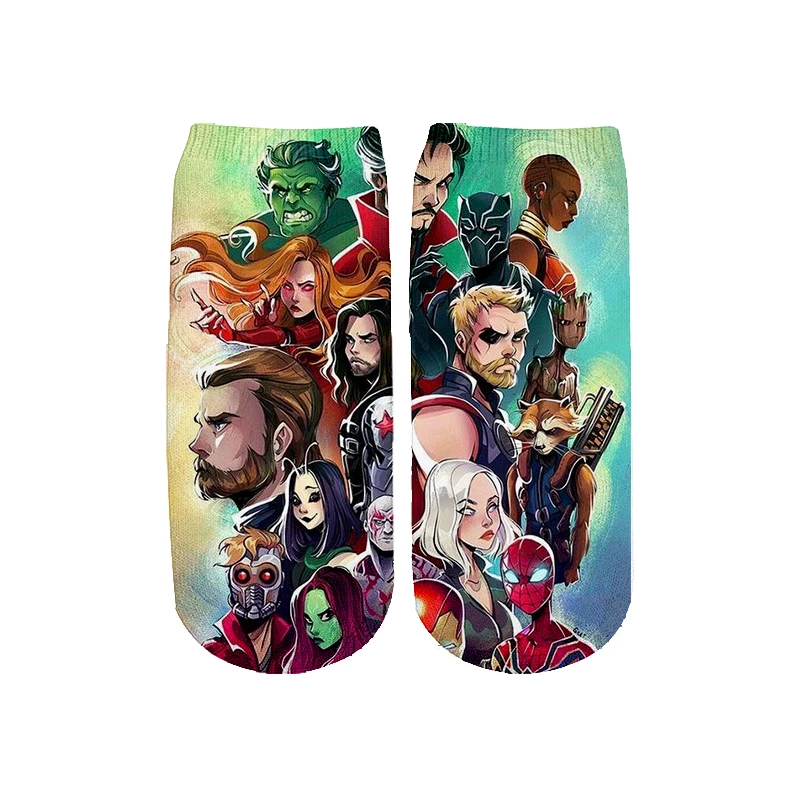 Летние мужские/wo мужские Harajuku Marvel Мстители 3D принт короткие носки хип хоп ниндзя Бэтмен Супермен Спайдермен Капитан Америка Новинка