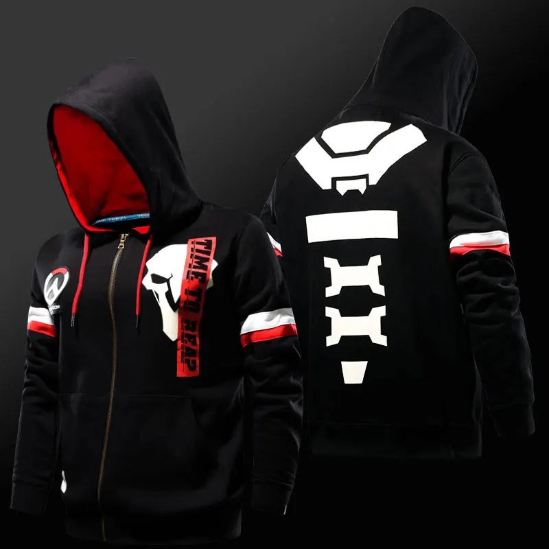 OW Reaper толстовка мужская OW Game Reaper Hero Косплей Толстовка с капюшоном черная на молнии размера плюс 3XL 4XL пальто для молодежи - Цвет: 1