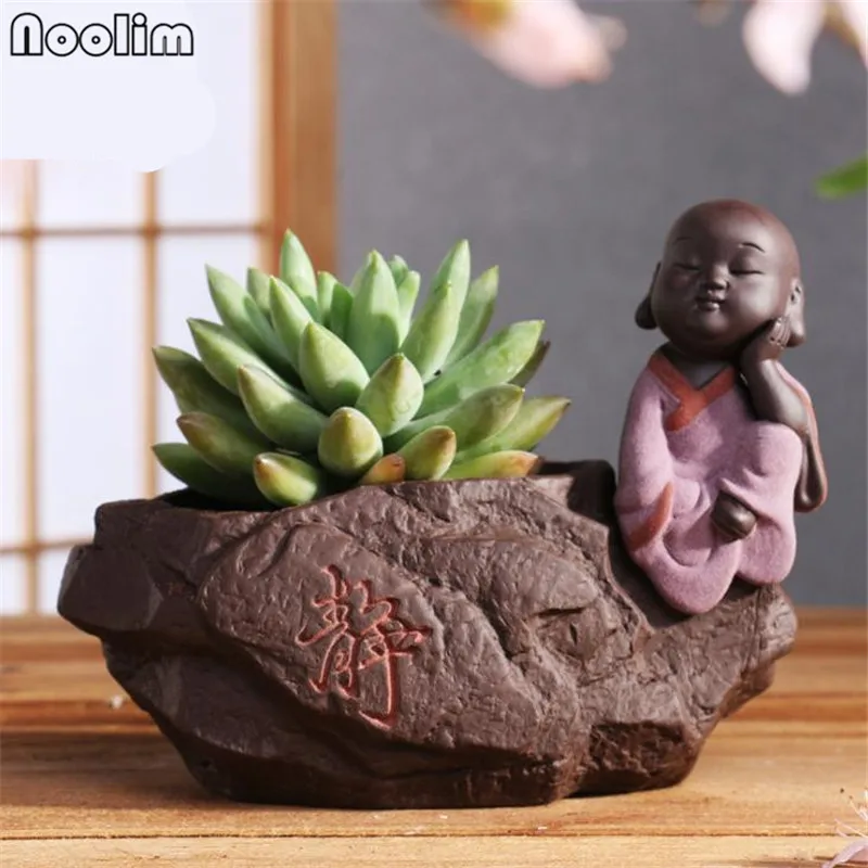Ceramic Succulent Plants Container Creative Flower Pot Little Buddha Maid Purple Clay Home Decor Ornaments Tea Pet | Дом и сад