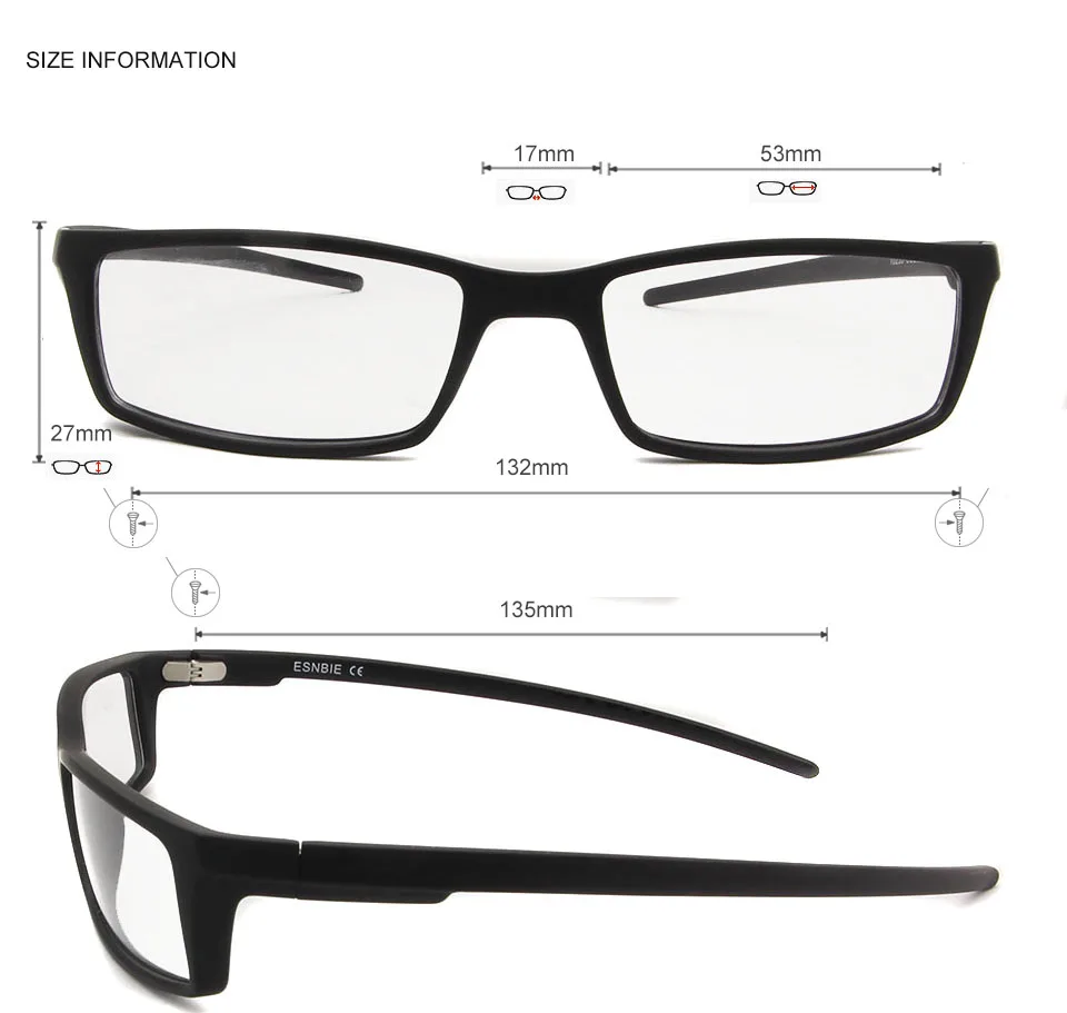 

ESNBIE Designer Men Eyeglass Frame Eyewear Clear Lens TR90 Eyeglasses Slim Light Weight Matte Black Spectacle Frame 10233