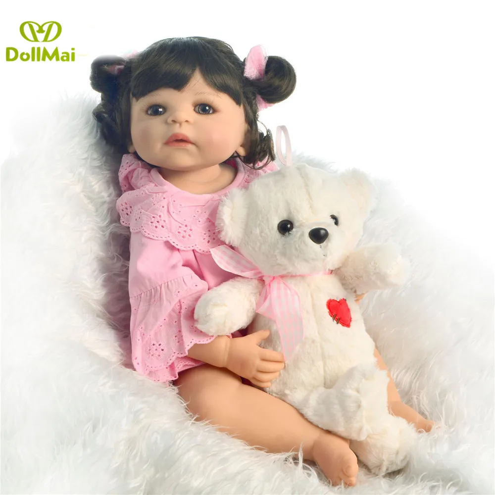 55 см Гладкий силиконовый винил для девочек boneca вьющиеся волосы bebes reborn baby dolls lol