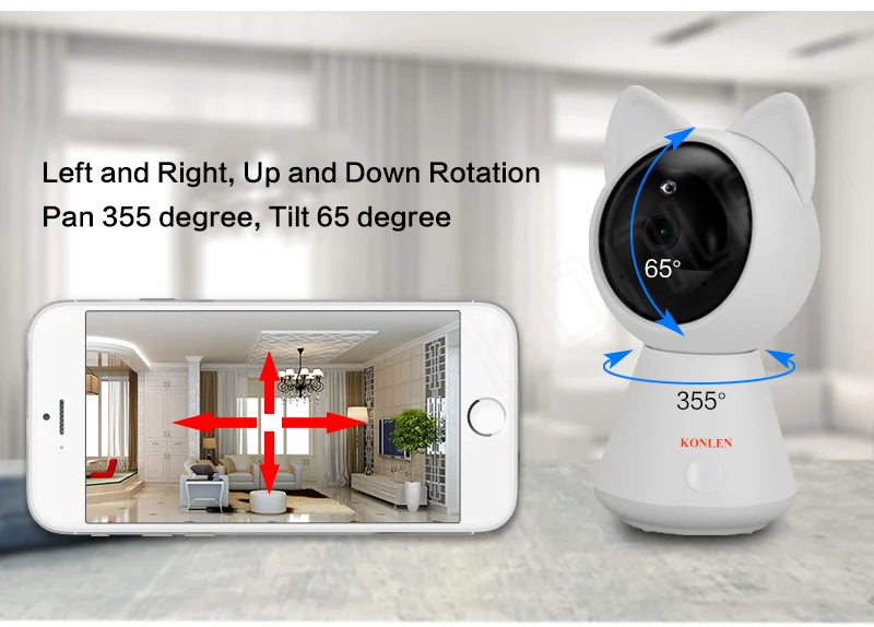 KONLEN WI-FI Облако IP Камера 1080P 720P HD автоматическое слежение за Беспроводной домашнего видеонаблюдения няня чувствительноу устройству функции панорамирования, наклона и инфракрасный P2P SD карты