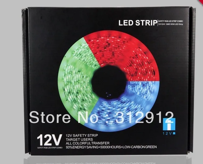 

5m/roll 300leds DC12V IP65 SMD5050 strip lights+44keys rgb IR remote controller+powe adaptor