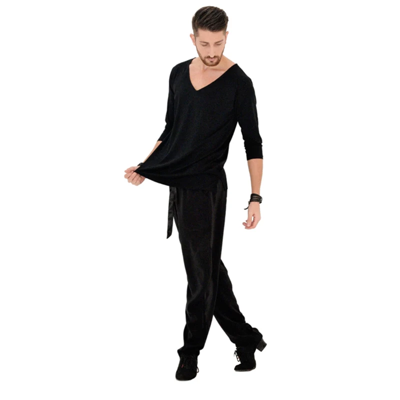 Брюки для латинских танцев N3004 черные белые с кисточками|latin dance pants|mens ballroomlatin |